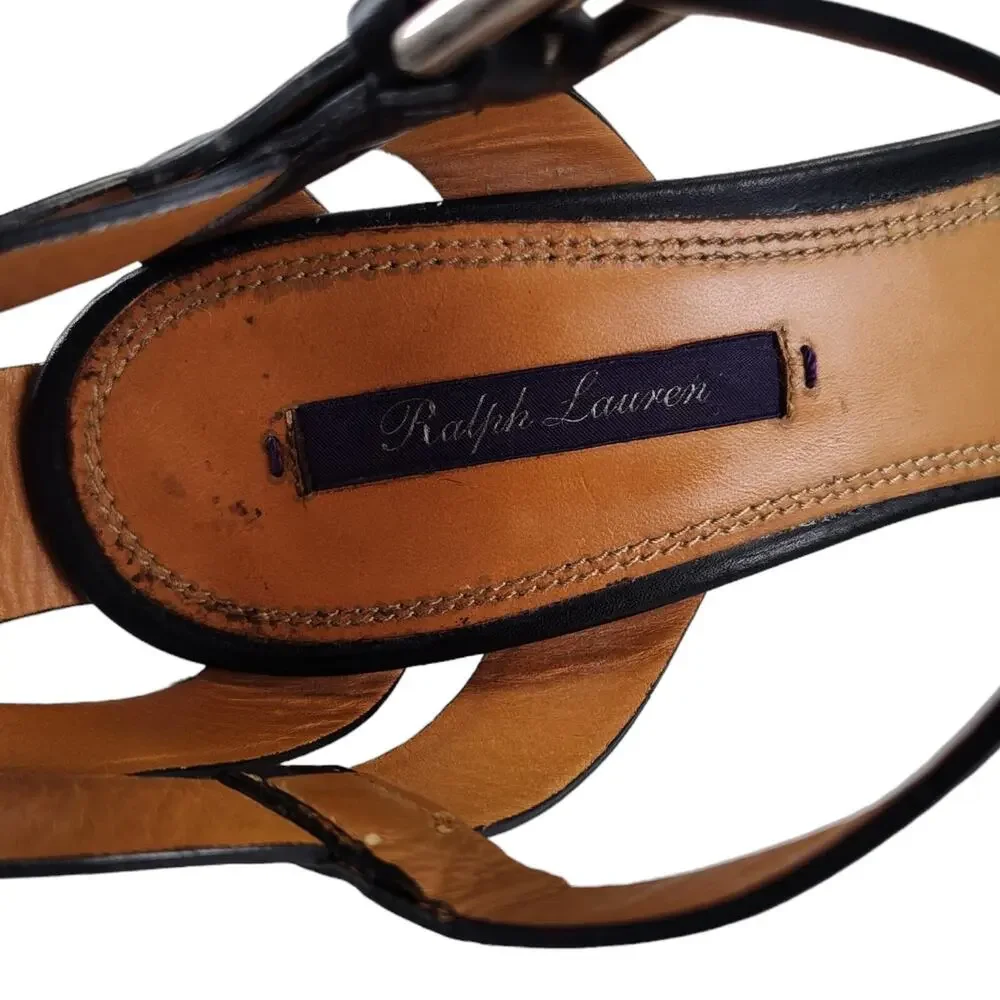 Ralph Lauren Collection Black Leather Platform Heels Ankle Strap Italy EU40